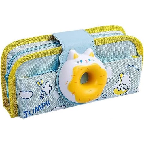 Trousse À Crayons Kawaii De Grande Capacité, Boîte De Papeterie Japonaise Is Avec Décompression D¿Animaux De Dessin Animé 3d Pochette À Crayons Multifonctionnelle (Bleu Clair - Beignets)