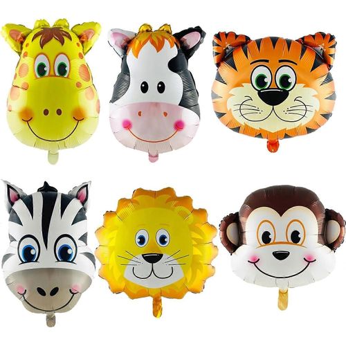 Jungle Safari Animal Ballons 6 Pcs 24 Pouces Feuille Hélium Adorable Vache Tigre Lion Singe Zèbre Girafe En Forme De Ballons Pour Le Thème De La Faune