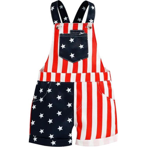 Tout-Petit Garçons Filles Jour De L¿Indépendance Étoiles Rayures Imprimé Salopette Short Avec Un An Fille Vêtements (Noir, 18 Mois)