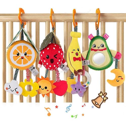 Jouets Pour Bébés Pour 3 6 9 12 Mois, Hochets De Fruits Suspendus Avocat, Banane, Orange Et Fraise, Jouets Mobiles De Poussette, Hochets Doux En Peluche Pour Garçons, Filles, 4 Pac