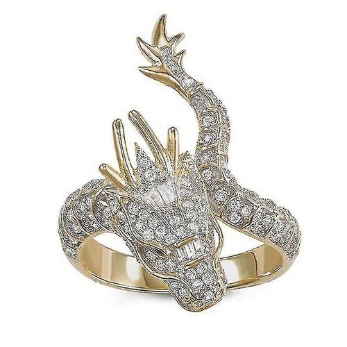 Bague Dragon En Or Tendance Avec Diamants - Bague Dragon Dorée Dominatrice Avec Diamants
