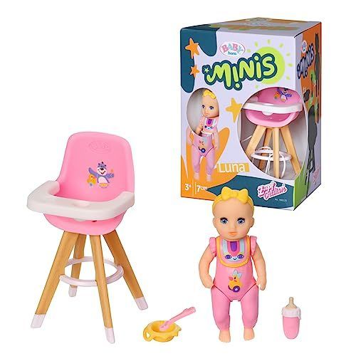 Baby Born Minis Set Avec Chaise Haute & Luna 906125 - Poupée De 6,5 Cm Avec Accessoires Exclusifs Et 1 Corps Mobile Pour Un Jeu Réaliste - Convient Aux Enfants De 3 Ans Et Plus