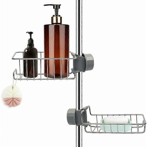 Pack de 2 étagères de douche en acier inoxydable sans perçage, étagères de salle de bain télescopiques en acier inoxydable, étagères de support de douche, barres de douche, porte-savon, hampe