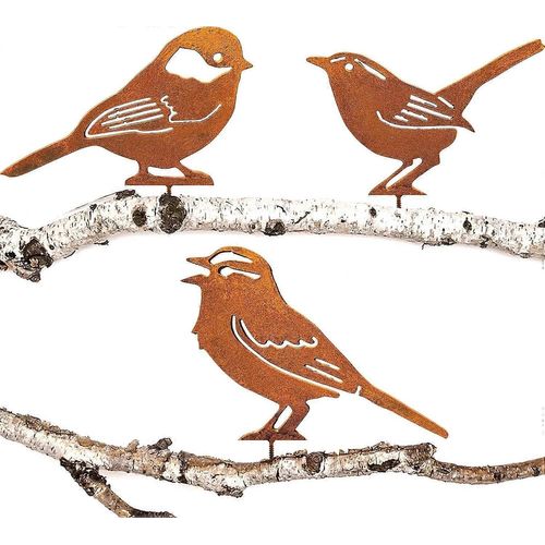 Oiseaux rouillés décoration de jardin pour arbre, patine de rouille naturelle, décoration de jardin fleur rétro, mésange, troglodyte, moineau domestique