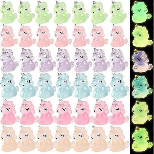 48pcs Mini Figurines Miniature Licorne Lumineuses, Briller Dans Résine Sombre Licorne Figures D¿Animaux Pour Jardin De Fées Micro Paysage Décor Cake Topper