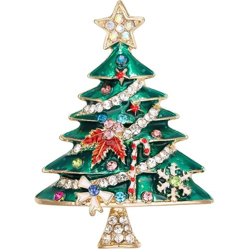 Broche Femme Sapin De Noël Étoile Broche Cristal Rond Strass Marqu Scintillante Pour Vêtements Noël Clair Ton D'argent[Q159]