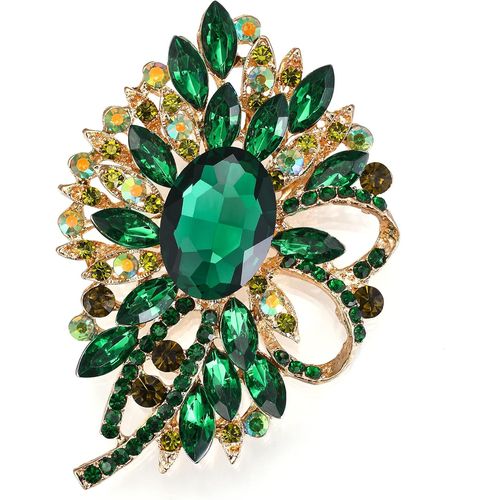 Broche Femme Strass Cristal Marqu Grande Fleur Arc Broches Écharpe Décoration Broche Pour Fête De Mariage Rubis Rouge Ton D'or[Q909]