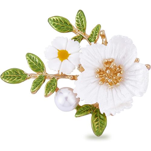 Broche Fleur De Marguerite Broche Fleur Perle Blanche Broche En Alliage Émaillé Pour Veste Sac À Dos Cor Revers Écharpe Vêtements Accessoires[Q524]
