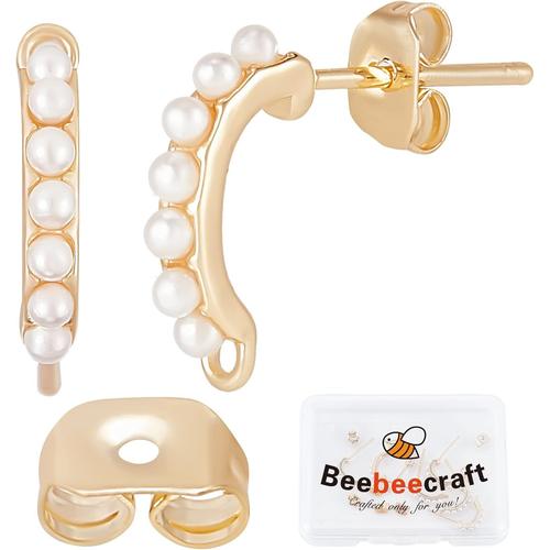 10 Pcs/Boîte Perle Boucles D'oreilles Boucles D'oreilles Rectangulaires En Laiton Plaqué Or 18 K Avec 925 Broches En Argent Sterling Et 10 Pièces En Plastique Pour Boucle[Q817]