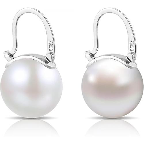 Violet Perle Boucles D'oreilles, 14mm Élégantes Grandes Boucles D'oreilles Perle S925 Argent Fermoir Broche Pour La Mode Féminine[Q1058]