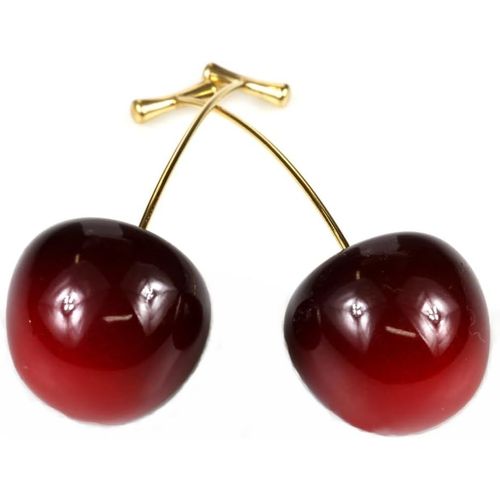 Boucles D'oreilles Tendance En Acier Inoxydable En Forme De Cer S. Broche Entièrement En Acier Inoxydable Et Fruit En Résine Émaillée De Qualité Supérieure[Q1482]