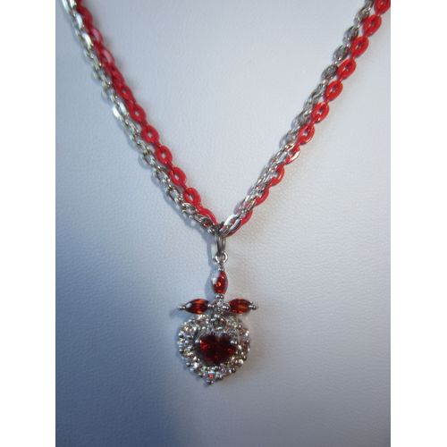 Collier Rouge Avec Pendentif En Argent Véritable