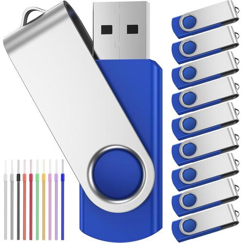 Clé USB 2.0 1 Go Lot de 10 Cles USB Disque Flash USB Pivotante Clef USB 1Go Mémoire Stick pour PC Couleur Bleu Pen Drive avec Cordes by(Q555)