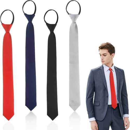 Lot De 4 Cravates Pour Homme Avec N?Ud Pré-Noué - Cravates Noires Pour Homme - Avec Fermeture Éclair - Réglables