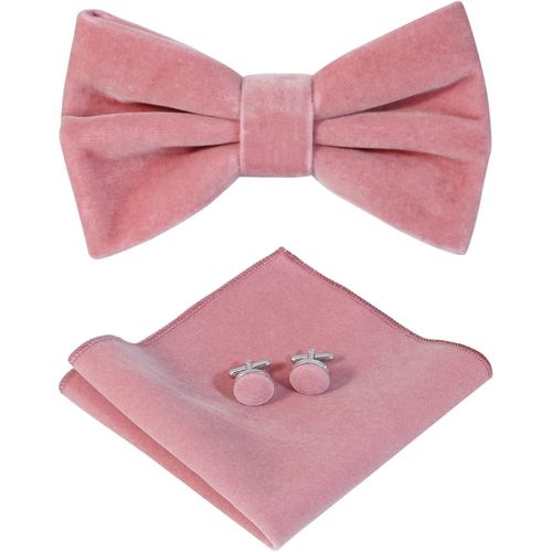 N?ud Papillon Réglable En Velours Pour Homme - N?ud Papillon Pré-Noué - Couleur Unie - Boutons De Manchette - Pour Marié - Avec Boîte Cadeau
