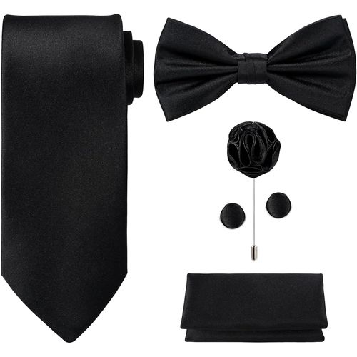 Hommes Ensemble De 5 Cravates Dans Une Boîte Cadeau: Ensembles De Cravates: Cravate De Couleur Unie, Noeud Papillon En Satin, Pochette, Revers, Lien De Poignets