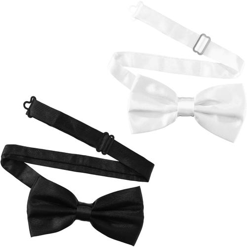 2pcs Noud Papillon Homme, Noeud Papillon Pré-Noué À Double Pli De Couleur Unie Adapté Pour Dîner Fête De Mariage Soirée Dansante D'affaires (Blanc, Noir)