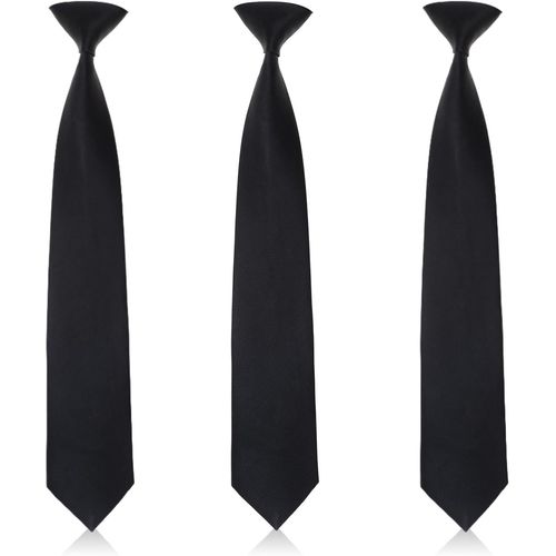 Lot De 3 Cravates Noires À Clipser Pour Homme, Cravates À Clipser Solides, Cravates À Clipser Pour Homme, Cravates Paresseuses Pour Les Affaires, Les Uniformes Scolaires, Les Mariages, Les