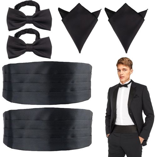 Lot De 6 N?uds Papillon Pré-Noués En Satin Pour Homme, Mouchoir De Poche De Poitrine, Accessoires Noirs, N?ud Papillon Pour Homme