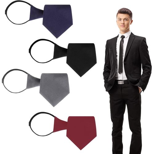 Lot De 4 Cravates Pour Homme Avec N?Ud Pré-Noué - Cravates Noires Pour Homme - Avec Fermeture Éclair - Réglables