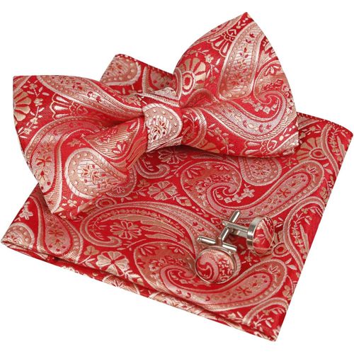 Paisley Lot De N?ud Papillon Pré-Noué & Mouchoir De Poche & Boutons De Manchette Pour Homme