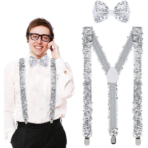 Cravate Paillette Homme,Cravate Homme Noeud Papillon À Paillettes Pour Hommes,Carnaval Cravate À Paillettes Tenue Bretelles À Noeud Papillon Clignotantes À Paillettes Accessoires