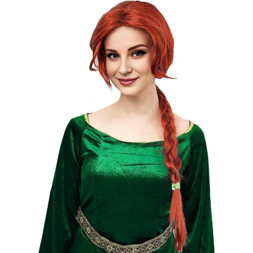 Perruque Shrek Fiona Rouge Ardent Perruque Tresse Rouge Ardent Ultra-Longue Cosplay Accessoire Princesse Cosplay Perruque Cosplay Pour Fête D`Halloween | Compatible Avec La Perruque Fiona.[V139]