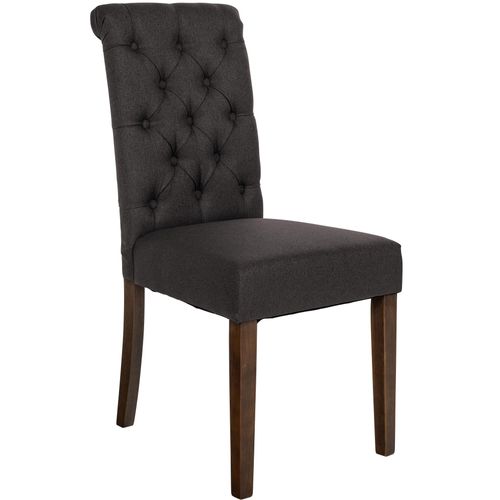 Chaise De Salle À Manger X1 Dossier Capitonné En Tissu Gris Foncé Pieds En Bois Marron 10_0002049