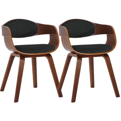 Lot De 2 Chaises De Salle À Manger Design Retro Structure En Bois Couleur Noyer Assise En Tissu Noir 10_0001729