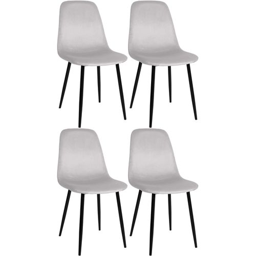 Lot De 4 Chaises De Salle À Manger Design Simple Avec Pieds En Métal Noir Et Assise En Tissu Crème 10_0001833