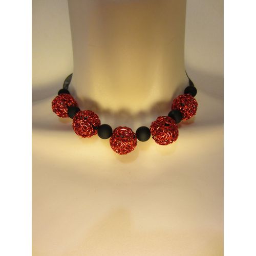 Collier Ras Du Cou Noir Et Rouge