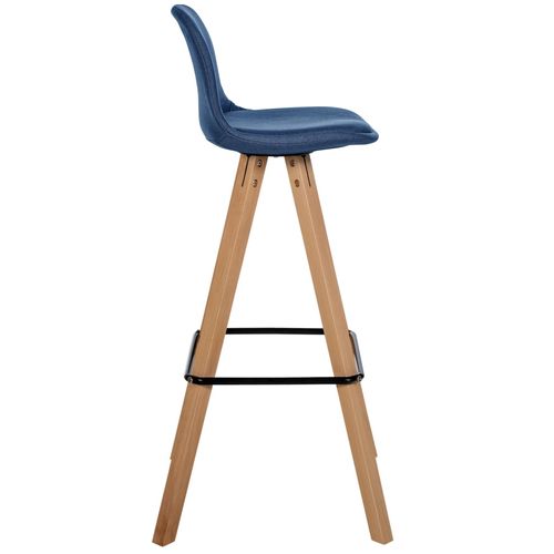 Tabouret De Bar Chaise Haute X1 Repose-Pieds Style Scandinave En Tissu Bleu Structure En Bois Clair Carré 10_0004640