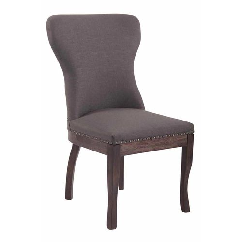 Chaise De Salle À Manger X1 Boutons Décoratifs En Tissu Gris Foncé Et Pieds En Bois Marron Foncé 10_0001513