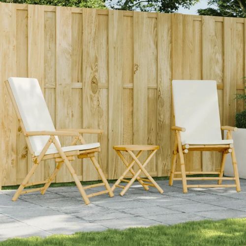 Prolenta Premium - Ensemble De Bistro Pliante 3 Pcs Et Coussins Blanc Crème Bambou