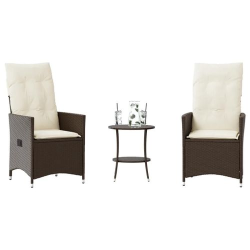 Prolenta Premium - Ensemble De Bistro 3 Pcs Avec Coussins Marron Résine Tressée