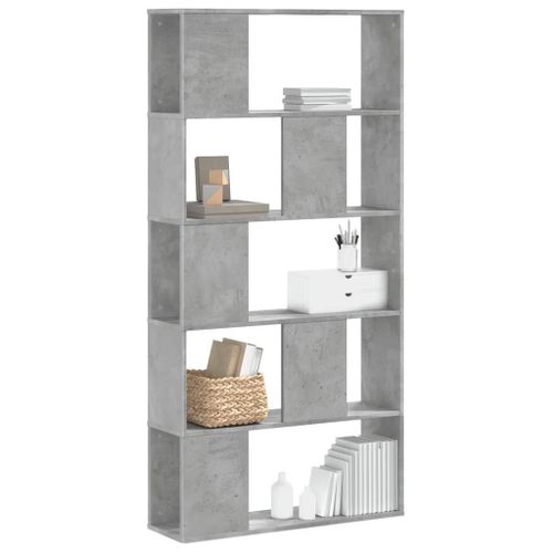 Prolenta Premium - Bibliothèque 5 Niveaux Gris Béton Bois D'ingénierie