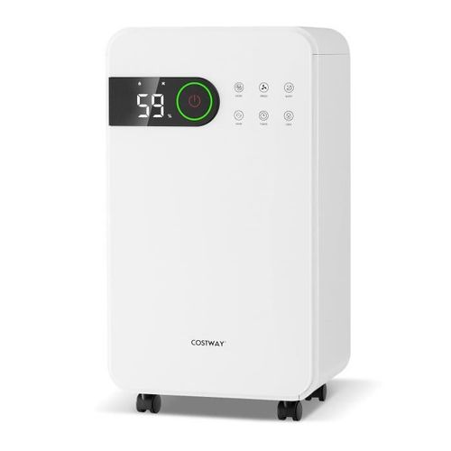 COSTWAY Déshumidificateur 15 L-Jour 156W Réservoir 2L Mode Veille,Minuterie 24 H,Affichage LED Contrôle Tactile,Evacuation Continue
