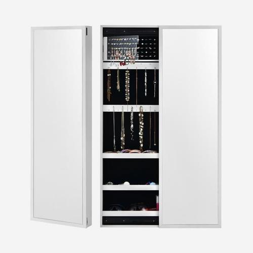 COSTWAY Armoire Bijoux à Porte Coulissante 22 Crochets pour Collier, 60 Emplacements pour Bagues, 95 Trous Boucles d'Oreilles Blanc