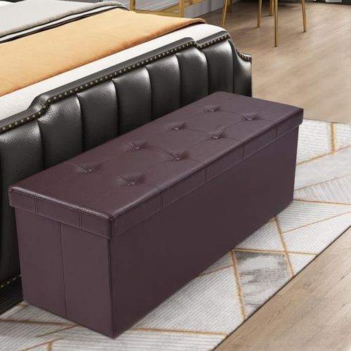 Tabouret Pouf Coffre De Rangement Avec Espace De Rangement Siège Rembourré Charge Max 300 Kg Simili Cuir 114x38x38cm Brun