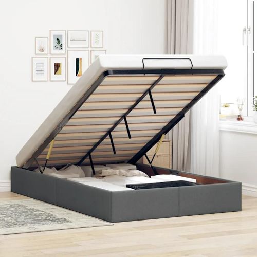 Prolenta Premium - Cadre de lit ottoman sans matelas gris foncé 120x200 cm tissu