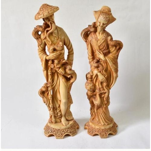statuette en résine imitation ivoire personnage de la mythologie asiatique , c'est la femme qui porte le phénix