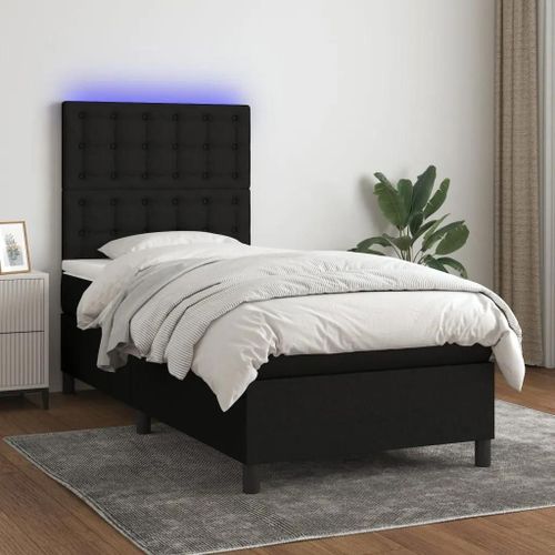 Prolenta Premium - Sommier à lattes de lit et matelas et LED Noir 100x200 cm Tissu