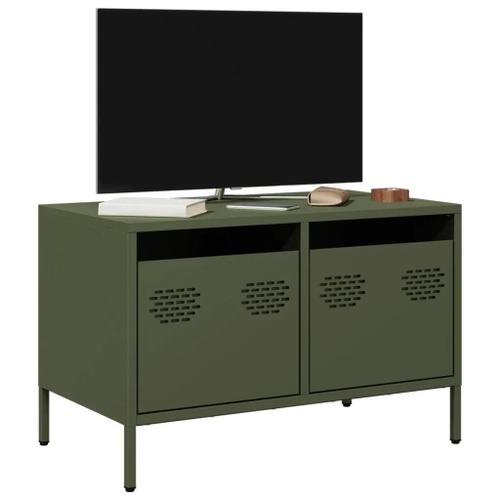 Prolenta Premium - Meuble Tv Vert Olive 68x39x43,5 Cm Acier Laminé À Froid