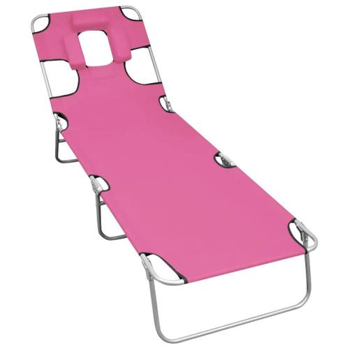 Prolenta Premium - Chaise Longue Pliable Avec Coussin De Tête Acier Rose Magento