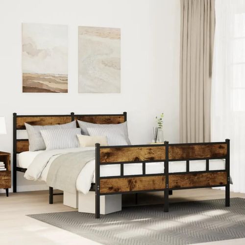 Prolenta Premium - Cadre de lit en métal sans matelas chêne fumé 140x200 cm