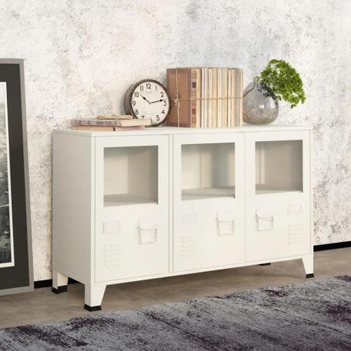 Prolenta Premium - Buffet Industriel Blanc 105x35x62 Cm Métal Et Verre