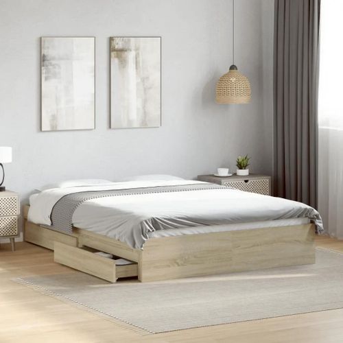 Prolenta Premium - Cadre de lit avec tiroirs sans matelas chêne sonoma 120x200 cm