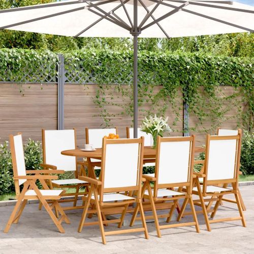Prolenta Premium - Chaises Inclinables De Jardin Lot De 8 Tissu Et Bois Massif