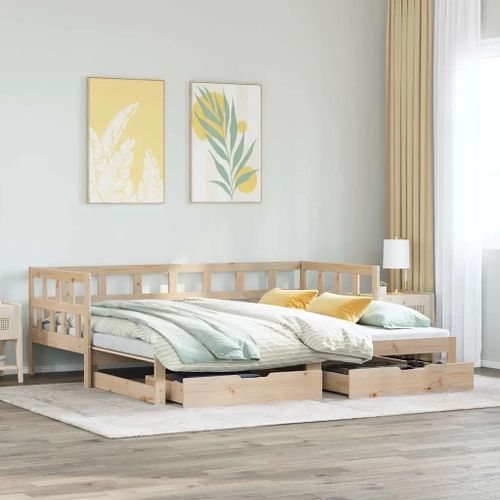 Prolenta Premium - Lit De Jour Avec Gigogne Et Tiroirs Sans Matelas 80x200 Cm