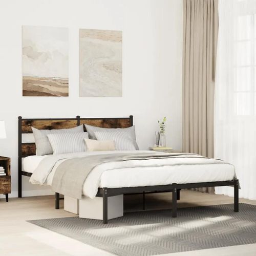 Prolenta Premium - Cadre de lit en métal sans matelas chêne fumé 140x200 cm